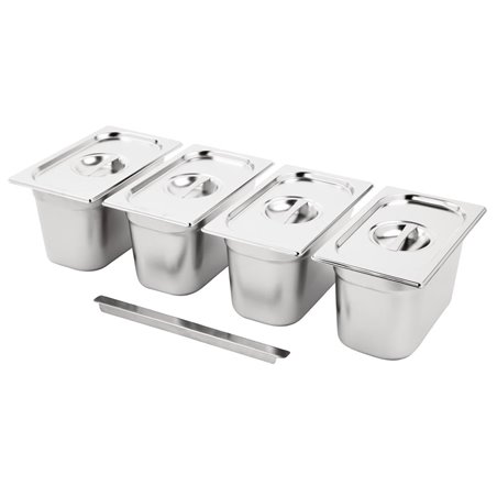 Ensemble de 4 bacs GN&nbsp;1/4 en inox avec couvercles Vogue - Gastronoble - SA247