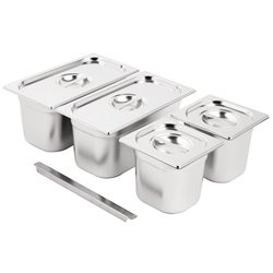 Ensemble de bacs GN 2x 1/3 et 2 x 1/6 en inox avec couvercles Vogue - Gastronoble - SA249