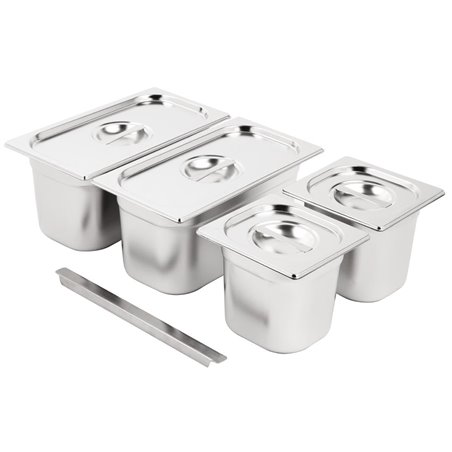 Ensemble de bacs GN 2x 1/3 et 2 x 1/6 en inox avec couvercles Vogue - Gastronoble - SA249