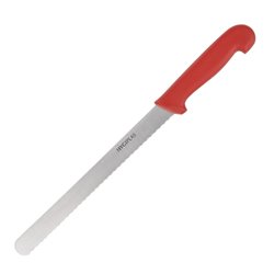 Couteau &agrave; trancher dent&eacute; Hygiplas rouge 248mm - Gastronoble - C897