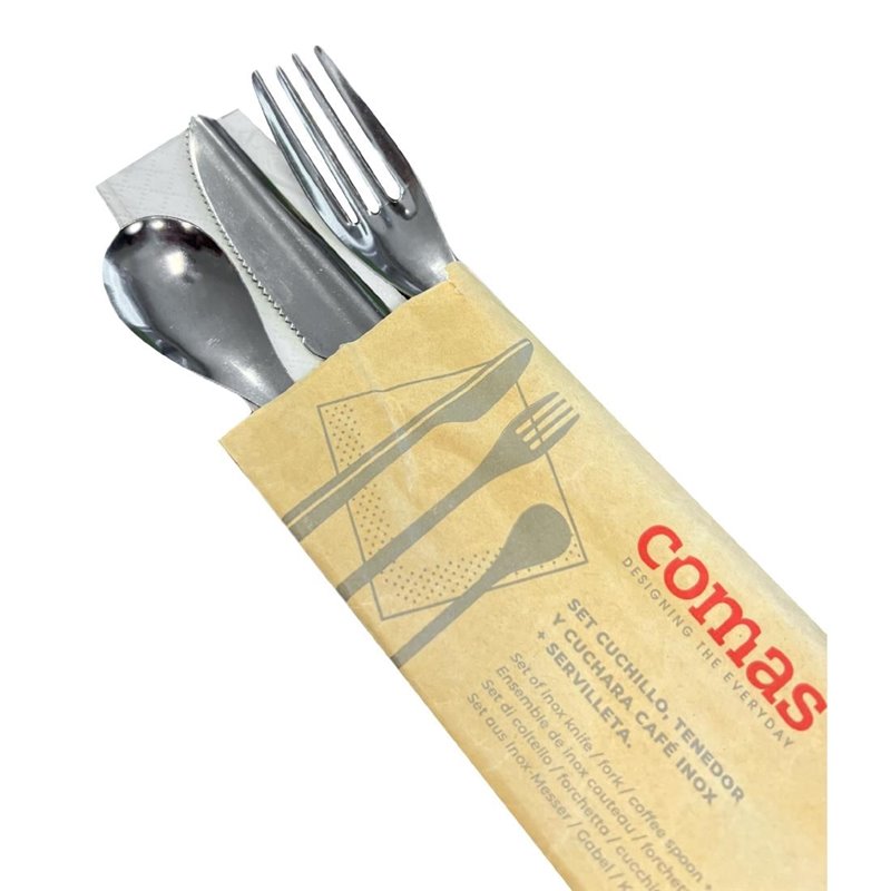 Sets de couverts jetables l&eacute;gers en inox Comas (lot de 50) - Gastronoble - DM275