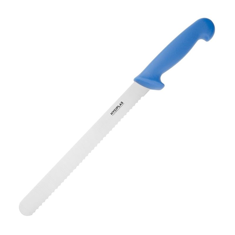 Couteau &agrave; g&eacute;noise dentel&eacute; Hygiplas bleu 254&nbsp;mm - Gastronoble - FX120