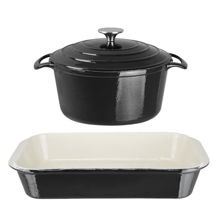 Ensemble 1 cocotte et 1 plat &agrave; r&ocirc;tir en fonte Vogue Cook Like A Pro - Gastronoble - SA619