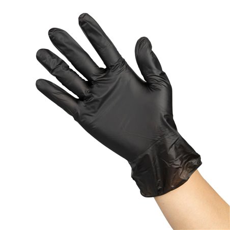Gants vinyle non poudr&eacute;s Hygiplas noirs S (lot de 100) - Gastronoble - FJ748-S