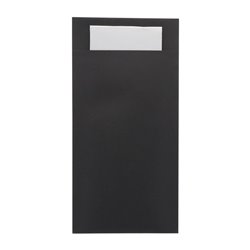 Pochettes &agrave; couverts Europochette taille royale noire avec serviette blanche douce 2 plis (lot de 250) - Gastronoble - HX979