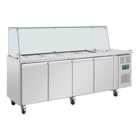 Comptoir &agrave; salade GN avec pare-haleine carr&eacute; Polar S&eacute;rie U 4 portes - Gastronoble - UA019