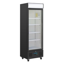 Vitrine r&eacute;frig&eacute;r&eacute;e positive avec caisson lumineux Polar S&eacute;rie G noire 368L - Gastronoble - GH427