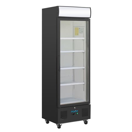 Vitrine r&eacute;frig&eacute;r&eacute;e positive avec caisson lumineux Polar S&eacute;rie G noire 368L - Gastronoble - GH427