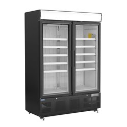 Vitrine r&eacute;frig&eacute;r&eacute;e n&eacute;gative avec caisson lumineux Polar S&eacute;rie G 920L noire - Gastronoble - GH429