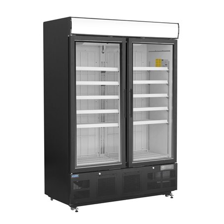 Vitrine r&eacute;frig&eacute;r&eacute;e n&eacute;gative avec caisson lumineux Polar S&eacute;rie G 920L noire - Gastronoble - GH429