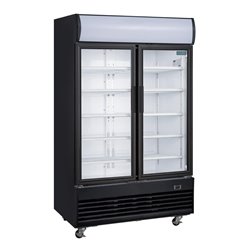 Vitrine r&eacute;frig&eacute;r&eacute;e positive 2 portes battantes avec caisson lumineux Polar S&eacute;rie G 950L noire - Gastronoble - GM813