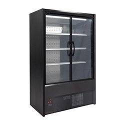Vitrine libre-service r&eacute;frig&eacute;r&eacute;e Zoin Cervinho noire avec portes battantes 1200mm - Gastronoble - UA055-120