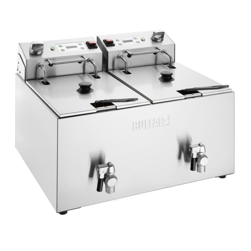 Friteuse &eacute;lectrique double avec minuterie Buffalo 2x8L - Gastronoble - CU621
