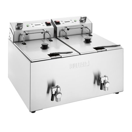 Friteuse &eacute;lectrique double avec minuterie Buffalo 2x8L - Gastronoble - CU621