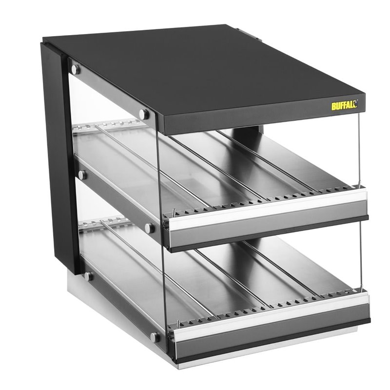 Vitrine chauffante inclin&eacute;e &agrave; glissi&egrave;re Buffalo 2 &eacute;tag&egrave;res - Gastronoble - HW925