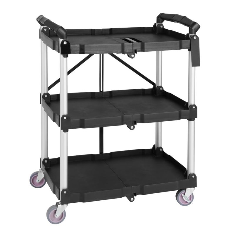 Petit chariot pliant en polypropyl&egrave;ne Vogue 3 niveaux noir - Gastronoble - CK113