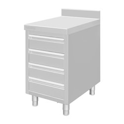Plan de travail 4 tiroirs en inox Vogue avec dosseret de 100 mm - Gastronoble - DP276