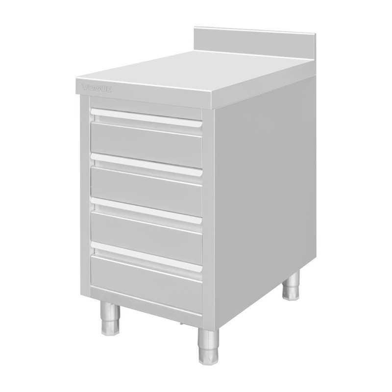 Plan de travail 4 tiroirs en inox Vogue avec dosseret de 100 mm - Gastronoble - DP276