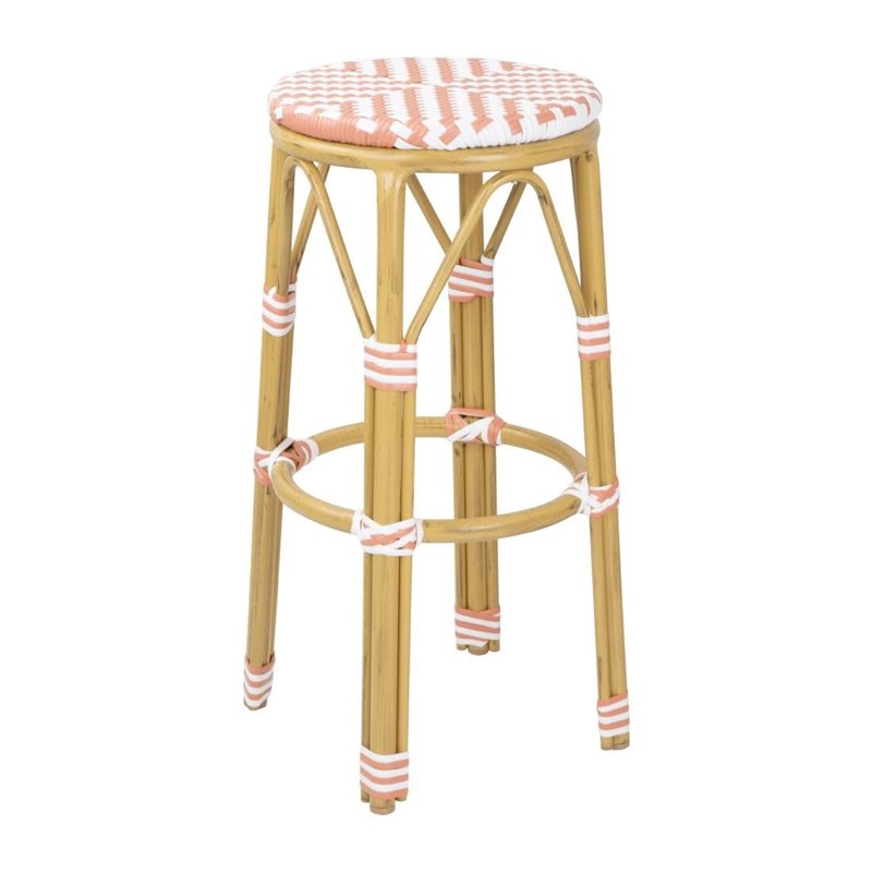 Tabourets de bar en rotin PE style parisien Bolero corail (lot de 2) - Gastronoble - HZ143