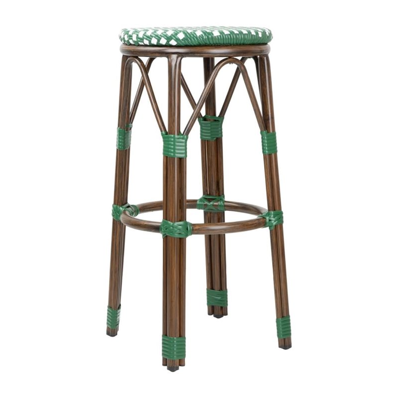 Tabourets de bar Parisian Style PE Rattan Bolero bois fonc&eacute; verts (Lot de 2) - Gastronoble - HZ147
