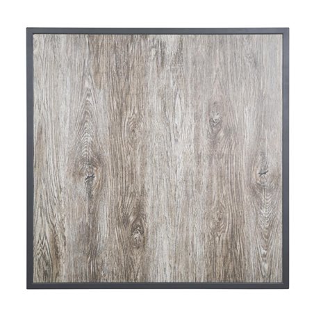 Plateau de table ext&eacute;rieur carr&eacute; en verre tremp&eacute; Bolero effet grain de bois bord gris 700 mm - Gastronoble - FU515