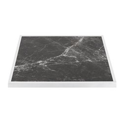 Plateau de table ext&eacute;rieur carr&eacute; en verre tremp&eacute; Bolero effet granit fonc&eacute; bord blanc 700 mm - Gastronoble - FU516