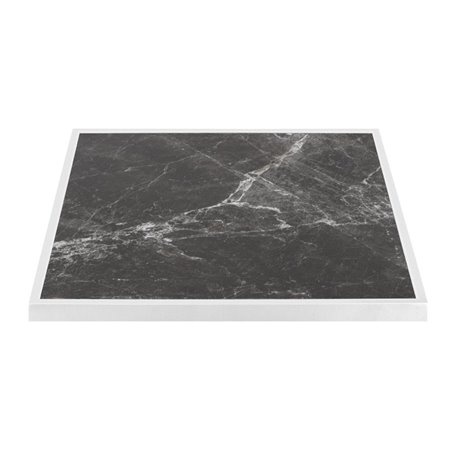 Plateau de table ext&eacute;rieur carr&eacute; en verre tremp&eacute; Bolero effet granit fonc&eacute; bord blanc 700 mm - Gastronoble - FU516