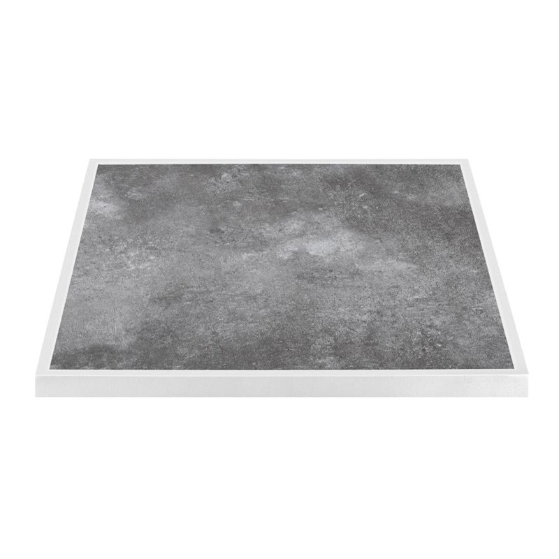 Plateau de table ext&eacute;rieur carr&eacute; en verre tremp&eacute; Bolero effet pierre fonc&eacute;e bord blanc 700 mm - Gastronoble - FU517