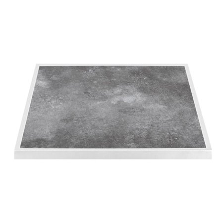 Plateau de table ext&eacute;rieur carr&eacute; en verre tremp&eacute; Bolero effet pierre fonc&eacute;e bord blanc 700 mm - Gastronoble - FU517