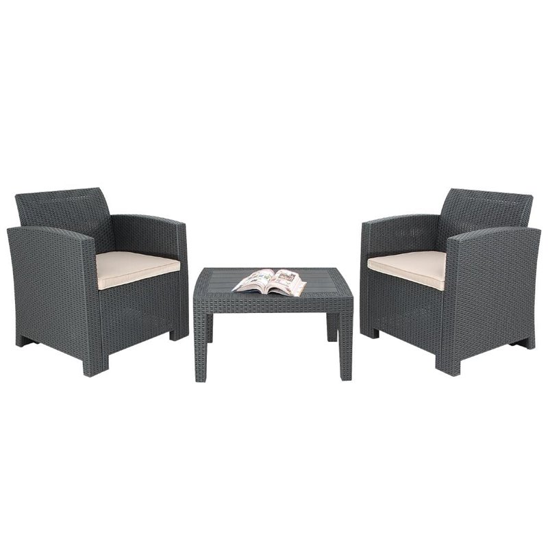 Ensemble fauteuils et table en rotin PP Bolero gris - Gastronoble - DR309