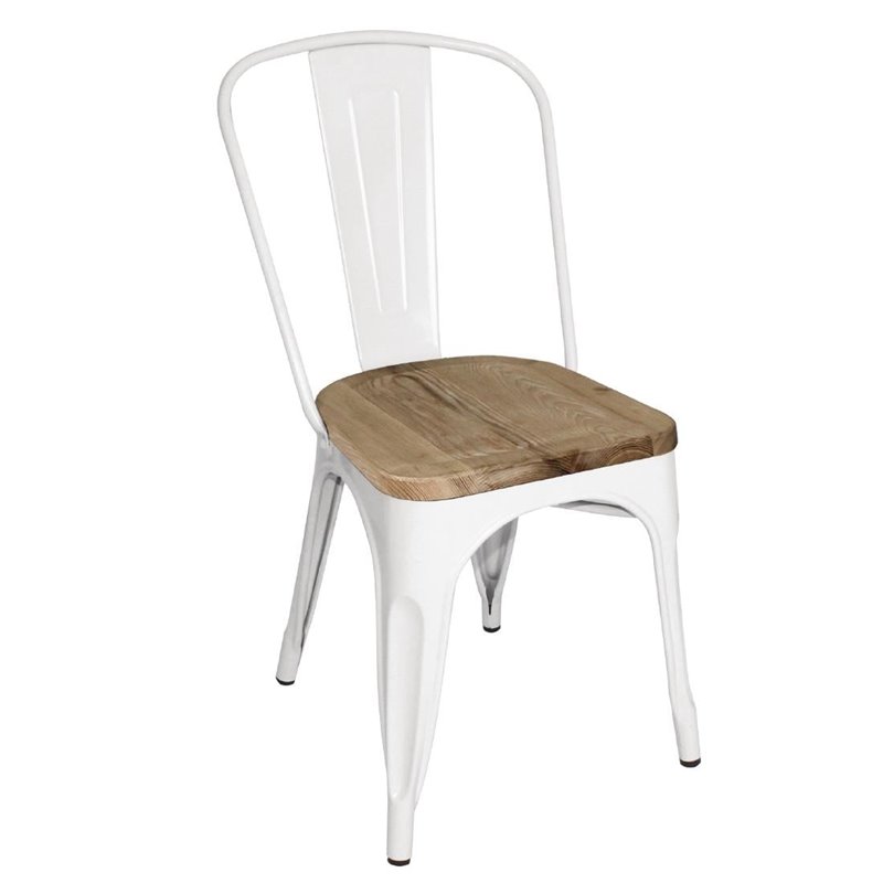 Chaises en acier avec assise en bois Bolero blanches (lot de 4) - Gastronoble - GM644