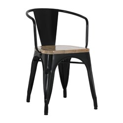 Fauteuils noirs &agrave; dossier incurv&eacute; avec assise en bois Bolero Bistro (lot de 4) - Gastronoble - HZ804