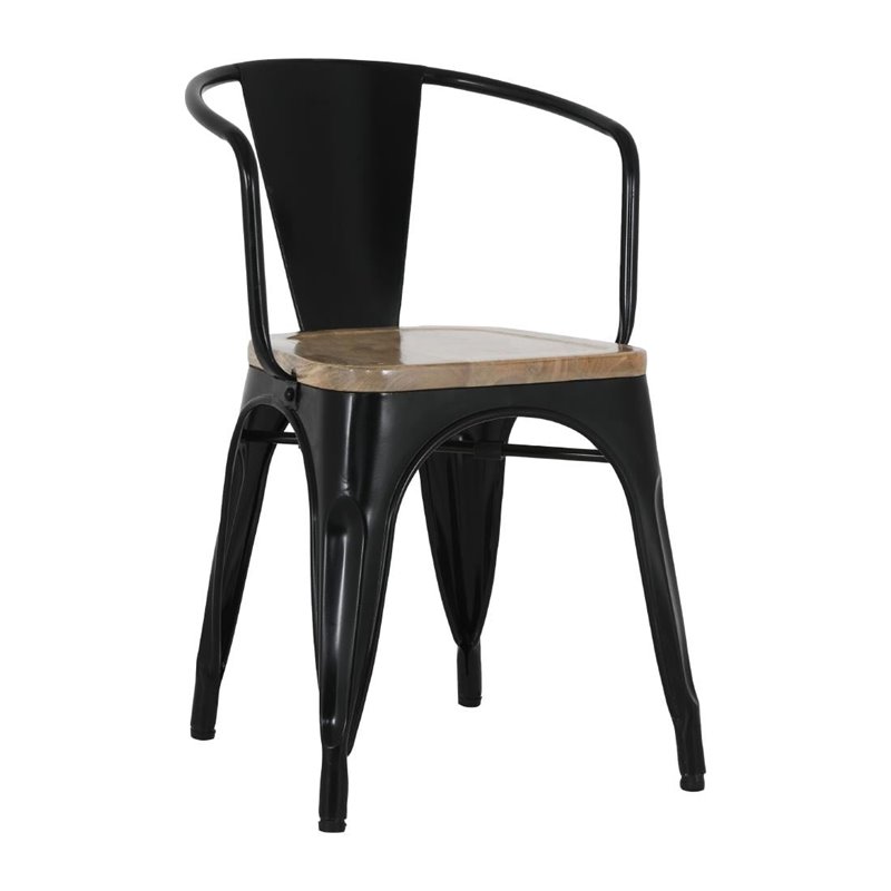Fauteuils noirs &agrave; dossier incurv&eacute; avec assise en bois Bolero Bistro (lot de 4) - Gastronoble - HZ804