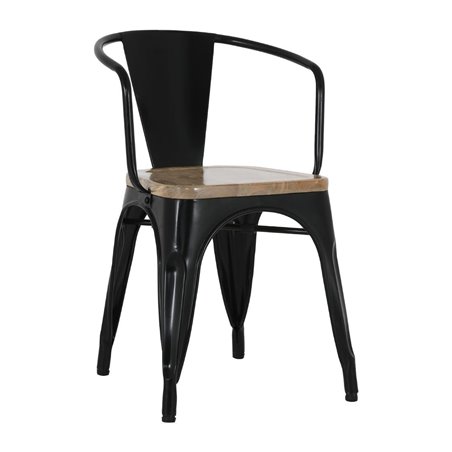 Fauteuils noirs &agrave; dossier incurv&eacute; avec assise en bois Bolero Bistro (lot de 4) - Gastronoble - HZ804