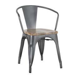 Fauteuils gris acier &agrave; dossier incurv&eacute; avec assise en bois Bolero Bistro (lot de 4) - Gastronoble - HZ805