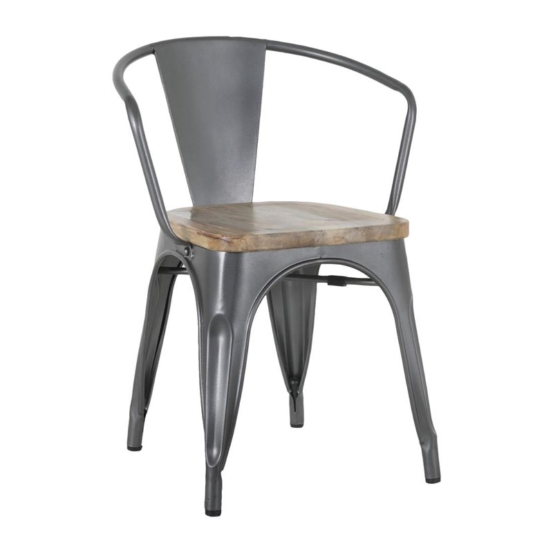 Fauteuils gris acier &agrave; dossier incurv&eacute; avec assise en bois Bolero Bistro (lot de 4) - Gastronoble - HZ805