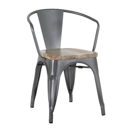 Fauteuils gris acier &agrave; dossier incurv&eacute; avec assise en bois Bolero Bistro (lot de 4) - Gastronoble - HZ805