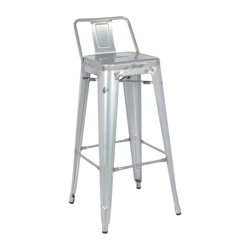 Tabouret haut en acier galvanis&eacute; avec dossier Bolero Bistro (lot de 4) - Gastronoble - DL877