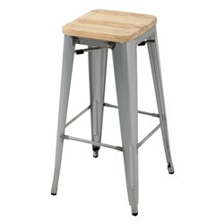 Tabourets hauts en acier galvanis&eacute; avec assise en bois Bolero Bistro (lot de 4) - Gastronoble - GM638