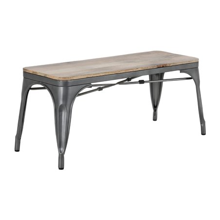 Banc d'int&eacute;rieur avec assise en bois de manguier et cadre gris acier Bolero Bistro 1000&nbsp;mm (lot de 2) - Gastronoble - HZ815