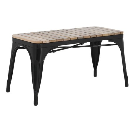 Banc d'int&eacute;rieur &agrave; lattes en bois de manguier et cadre noir Bolero Bistro 850&nbsp;mm (lot de 2) - Gastronoble - HZ816