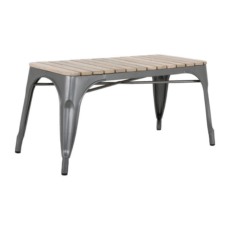 Banc d'int&eacute;rieur &agrave; lattes en bois de manguier et cadre gris acier Bolero Bistro 850&nbsp;mm (lot de 2) - Gastronoble - HZ817