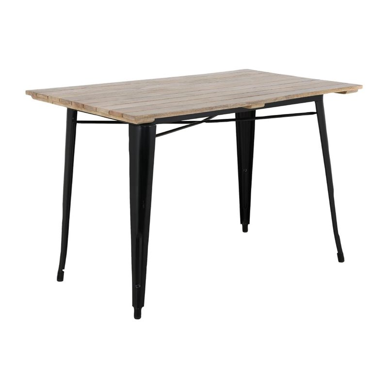 Table &agrave; manger &agrave; plateau &agrave; lattes en bois de manguier et pi&egrave;tement noir Bolero Bistro 1200&nbsp;mm - Gastronoble - HZ810