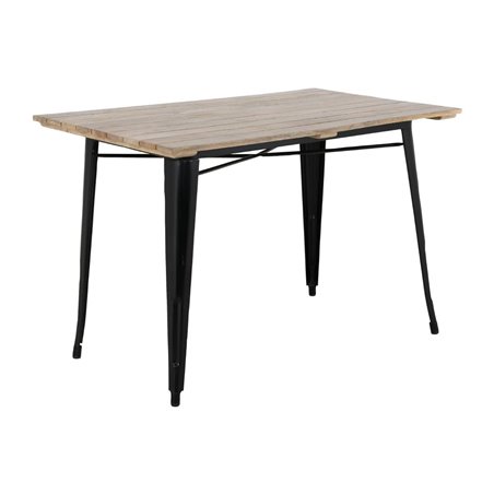 Table &agrave; manger &agrave; plateau &agrave; lattes en bois de manguier et pi&egrave;tement noir Bolero Bistro 1200&nbsp;mm - Gastronoble - HZ810