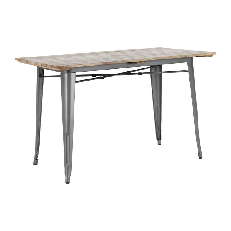 Table &agrave; manger &agrave; plateau &agrave; lattes en bois de manguier et pi&egrave;tement gris acier Bolero Bistro 1200&nbsp;mm - Gastronoble - HZ811