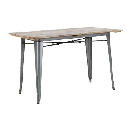 Table &agrave; manger &agrave; plateau &agrave; lattes en bois de manguier et pi&egrave;tement gris acier Bolero Bistro 1200&nbsp;mm - Gastronoble - HZ811