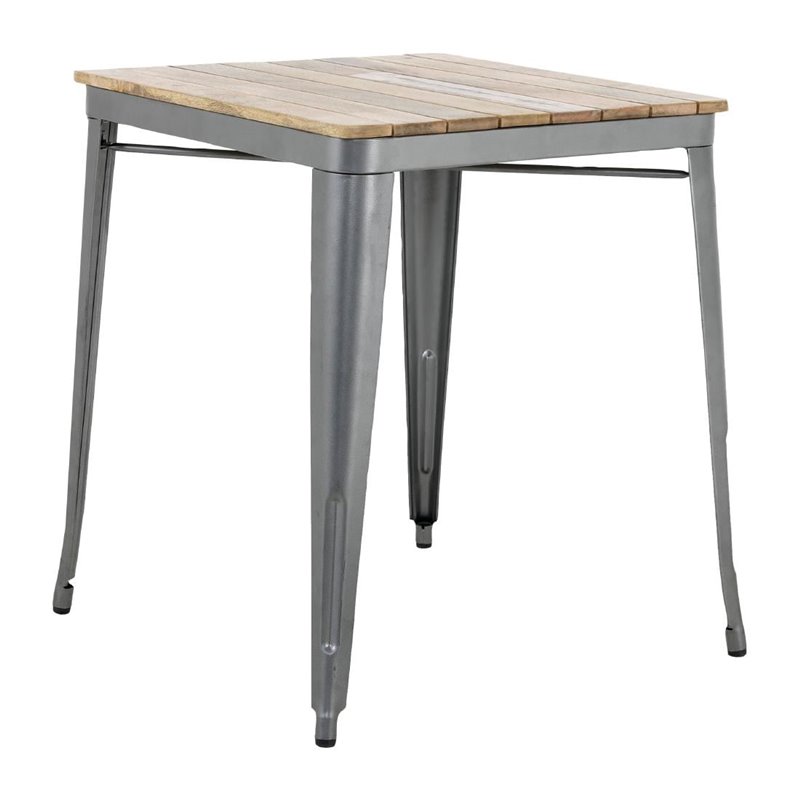 Table &agrave; manger &agrave; plateau &agrave; lattes en bois de manguier et pi&egrave;tement gris acier Bolero Bistro 650&nbsp;mm - Gastronoble - HZ813