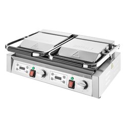 Gril de contact double Buffalo &agrave; plaques sup&eacute;rieures rainur&eacute;es et inf&eacute;rieure lisse - Gastronoble - CU612