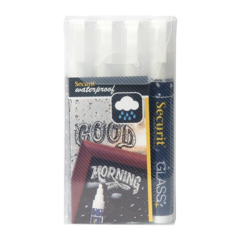 Marqueurs craie waterproof Securit (verre+ ardoise) pointe 2-6mm blancs (lot de 4) - Gastronoble - CK295