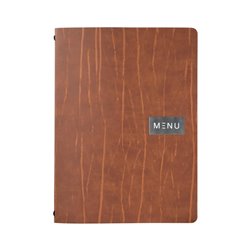Prot&egrave;ge-menu en cuir recycl&eacute; Securit Gamme Leather A4 marron - Gastronoble - CU926